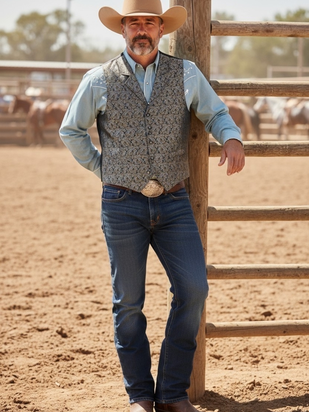 Scully Men's Gray Paisley Western Vest Sz XL